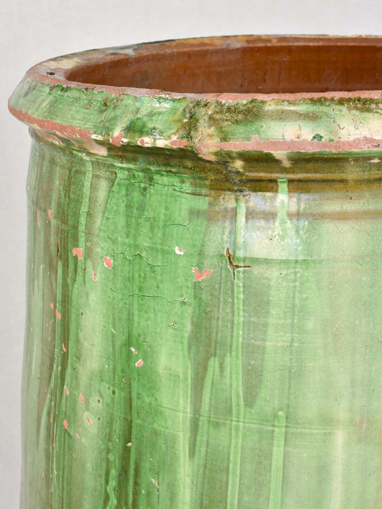 Large 19th century Olive jar - tapered with green glaze - Tournac 35½"