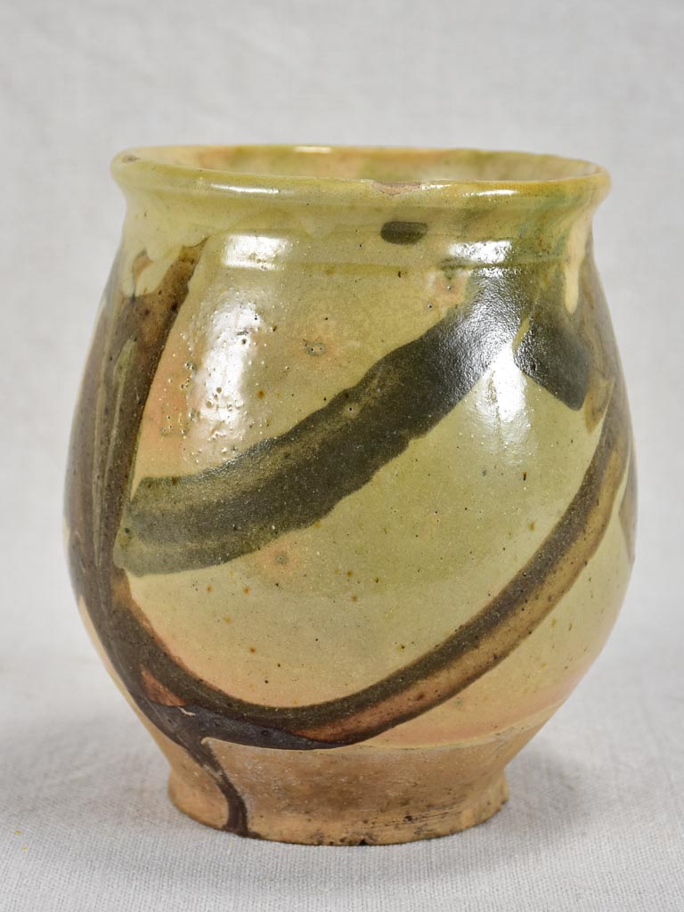Mid-twentieth century French preserving pot with marbleized glaze - green 6"