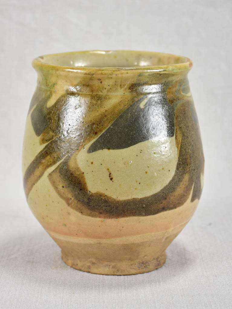 Mid-twentieth century French preserving pot with marbleized glaze - green 6"