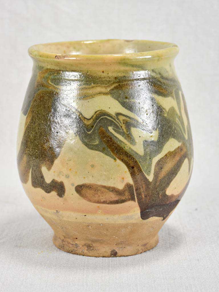 Mid-twentieth century French preserving pot with marbleized glaze - green 6"
