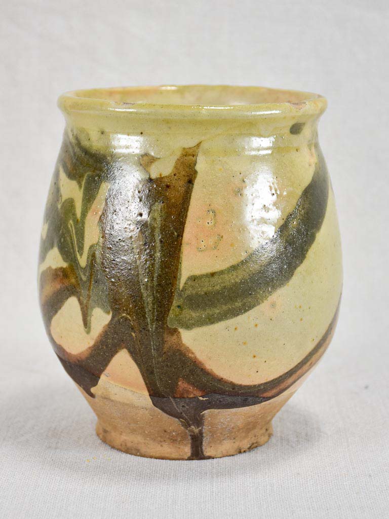 Mid-twentieth century French preserving pot with marbleized glaze - green 6"