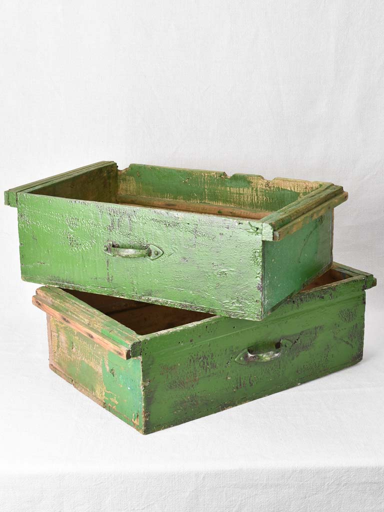 2 green painted drawers from the 1950s -24¾" x 15"