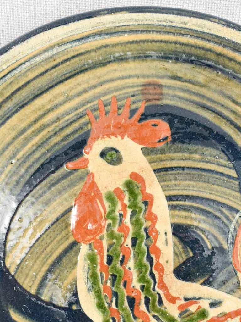 Vintage hand painted dish with rooster 11¾"