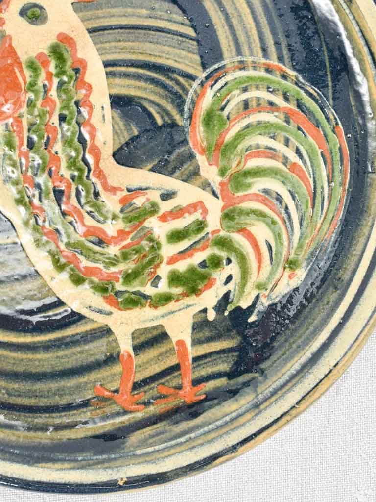 Vintage hand painted dish with rooster 11¾"