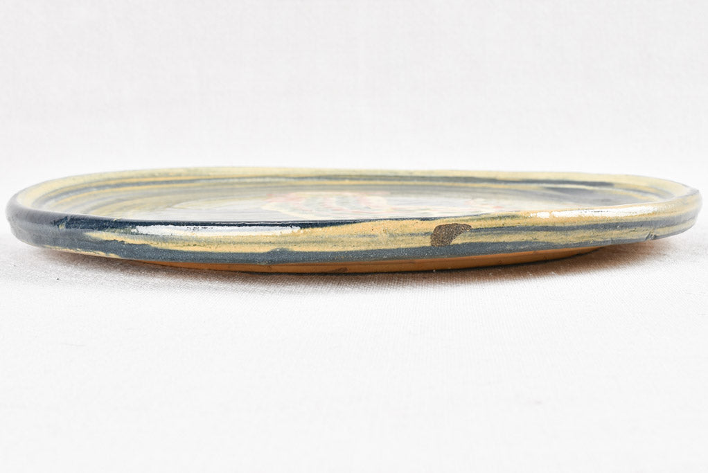Vintage hand painted dish with rooster 11¾"