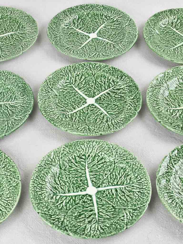 12 vintage barbotine cabbage leaf plates 8¾"