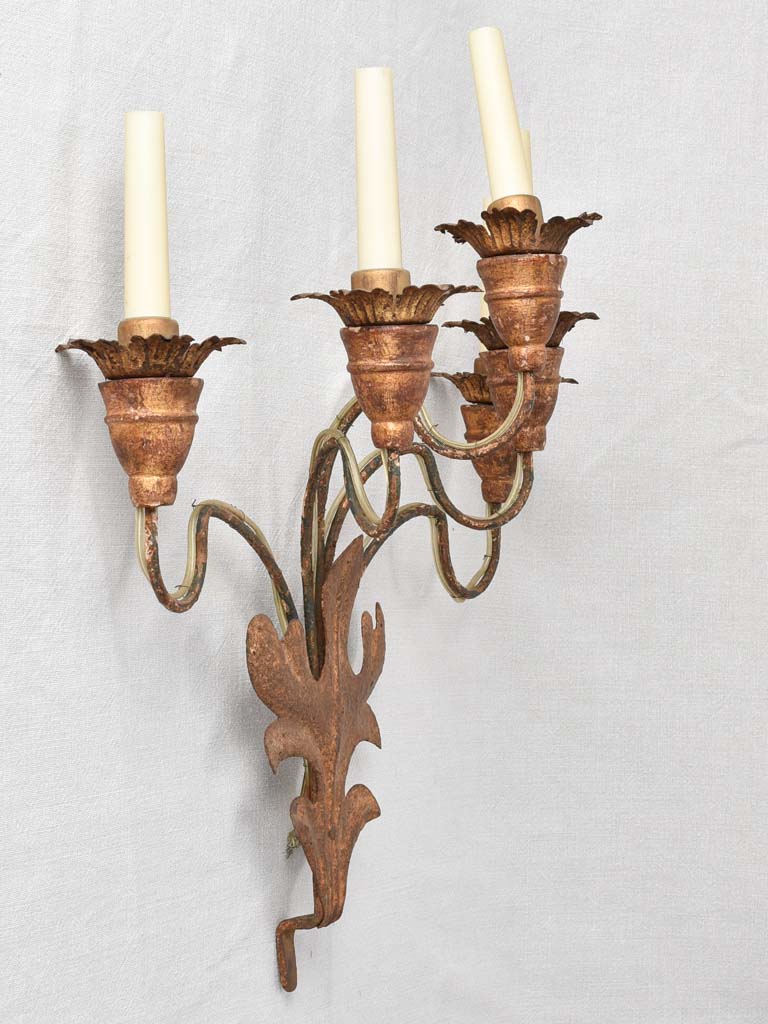 Pair of Italian wall sconces with five lights 22"
