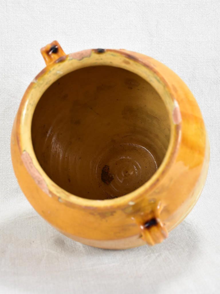 Large antique French confit pot with warm yellow glaze 10¼"