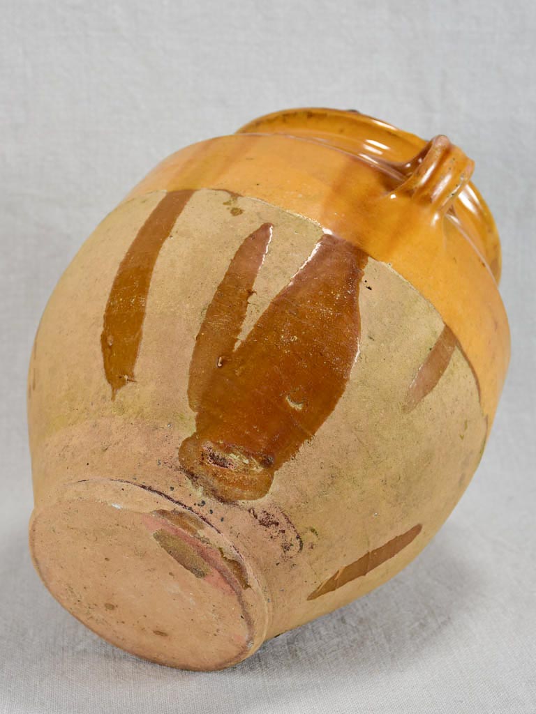 Large antique French confit pot with warm yellow glaze 10¼"