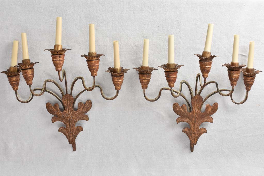 Pair of Italian wall sconces with five lights 22"