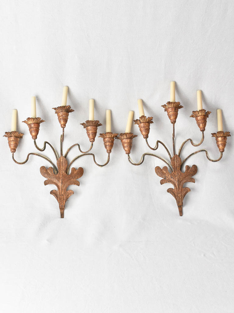 Pair of Italian wall sconces with five lights 22"