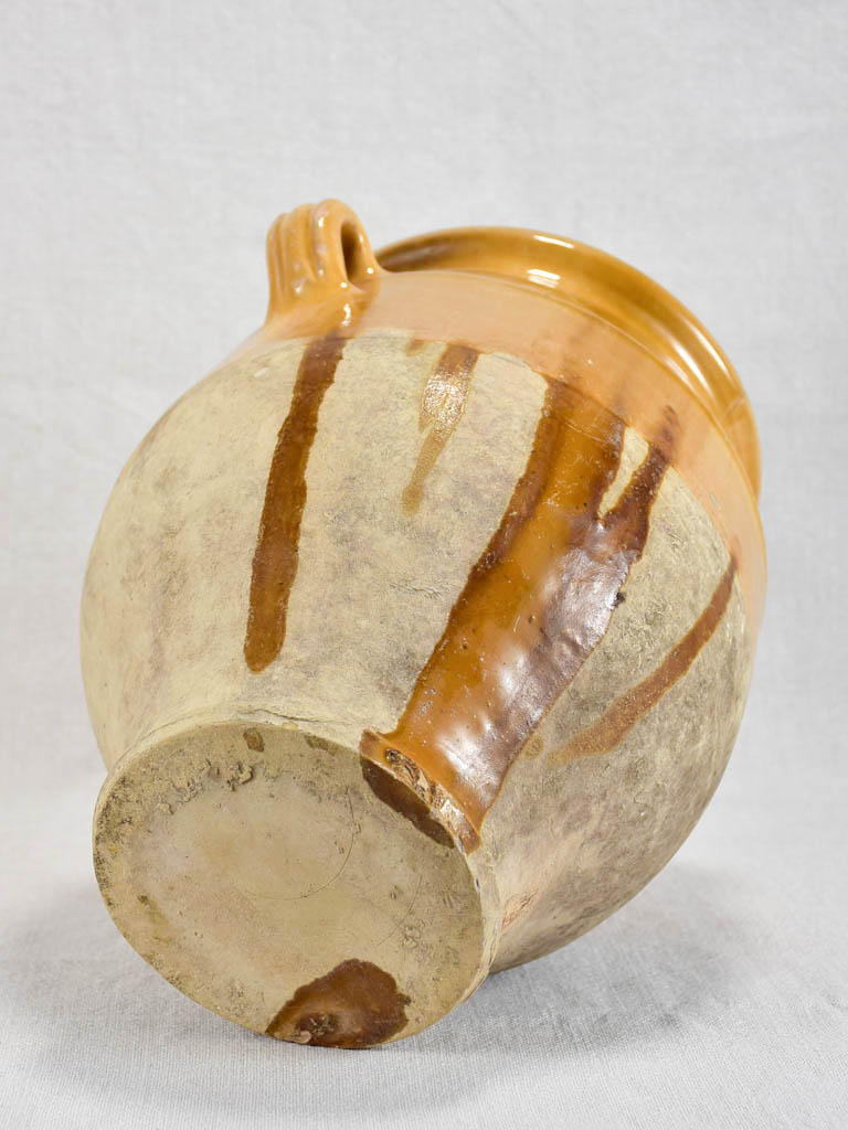 Antique French confit pot with yellow and brown glaze 10¼"