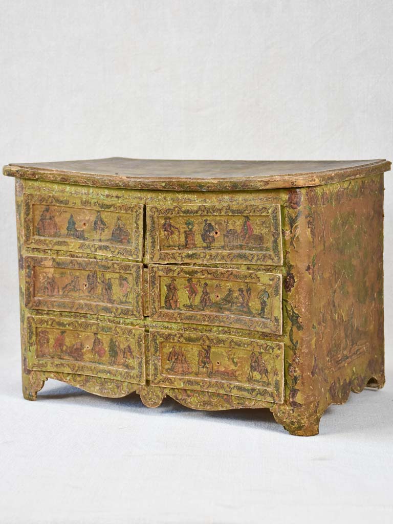 Exceptional miniature papier mâché 18th century commode de maitrise 15¾"