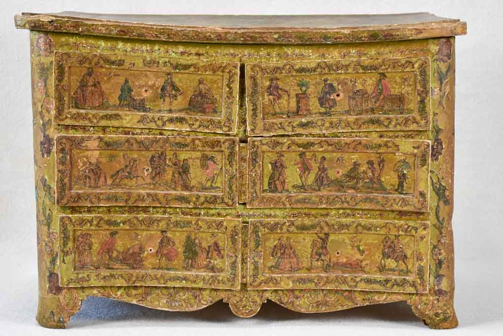 Exceptional miniature papier mâché 18th century commode de maitrise 15¾"