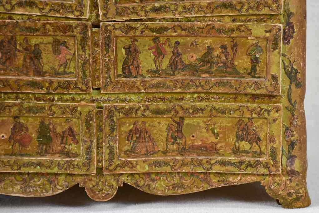 Exceptional miniature papier mâché 18th century commode de maitrise 15¾"