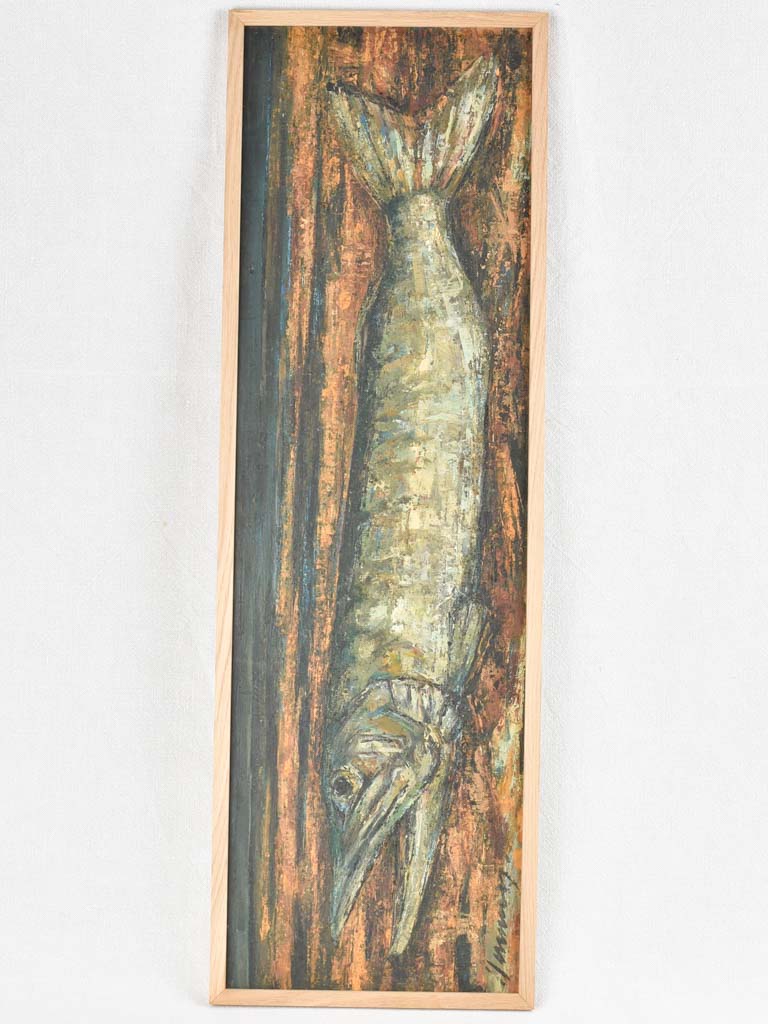 Large vintage fish still life painting - pike 39½"