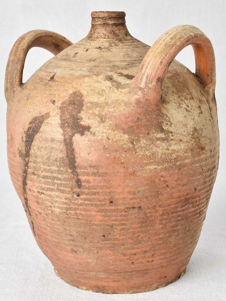 Late 19th century oil pitcher from Auvergne with 2 handles 8"