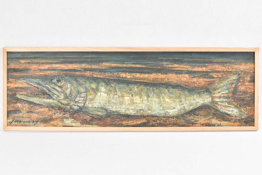 Large vintage fish still life painting - pike 39½"