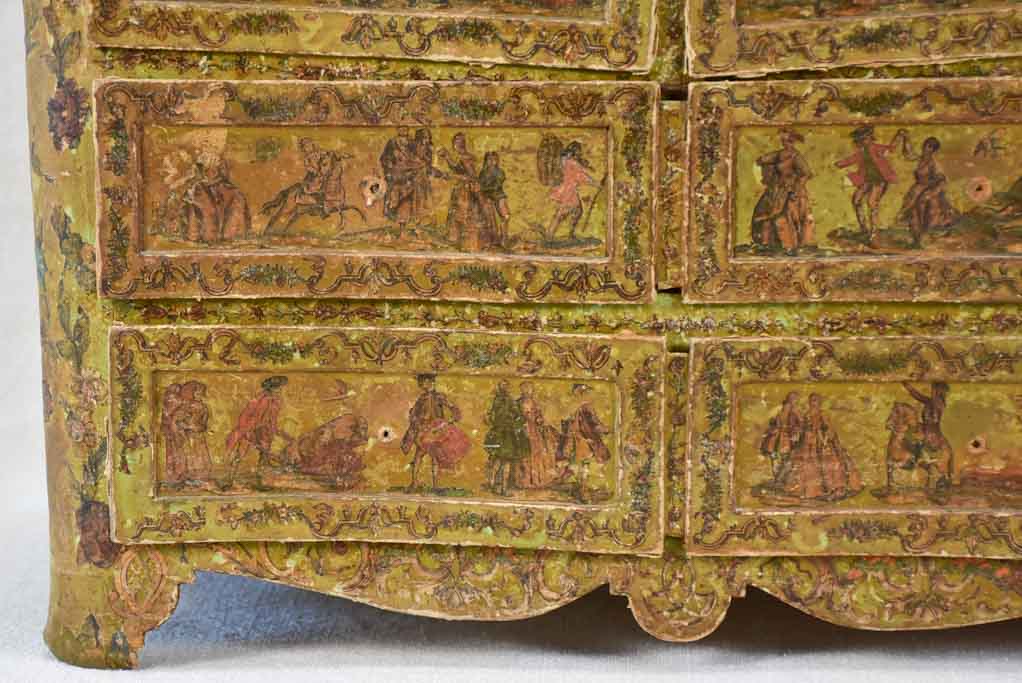 Exceptional miniature papier mâché 18th century commode de maitrise 15¾"