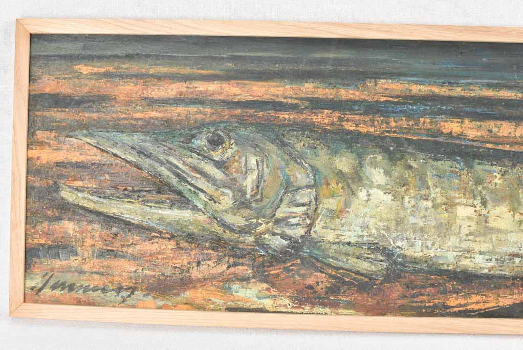 Large vintage fish still life painting - pike 39½"
