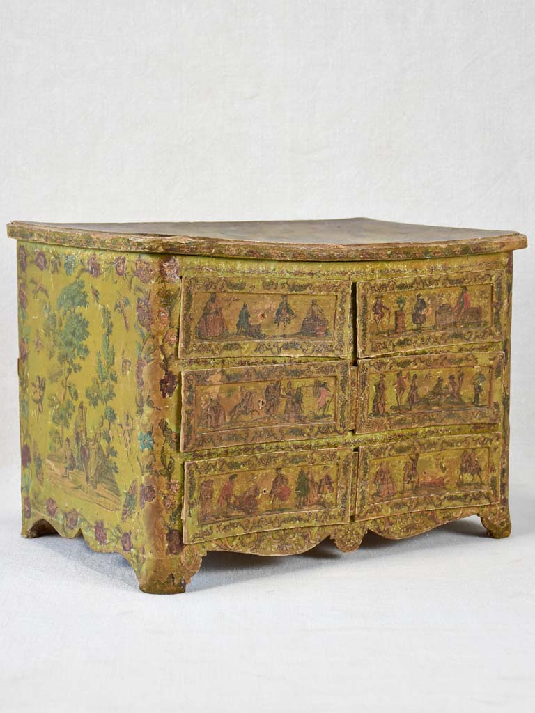 Exceptional miniature papier mâché 18th century commode de maitrise 15¾"