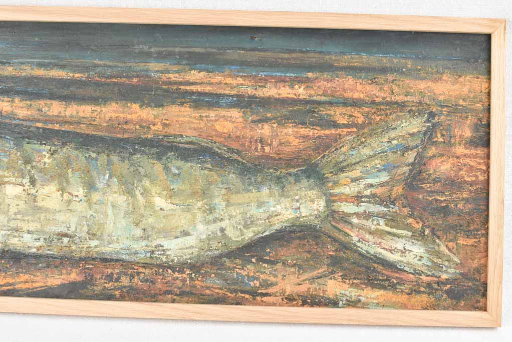 Large vintage fish still life painting - pike 39½"