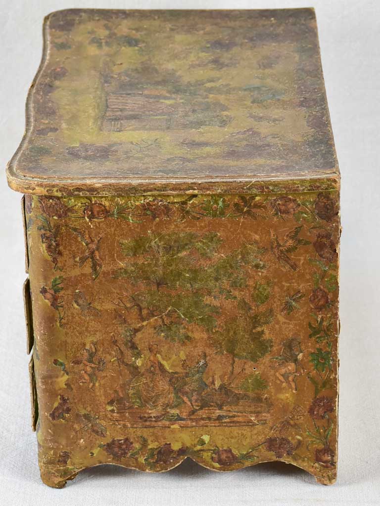 Exceptional miniature papier mâché 18th century commode de maitrise 15¾"
