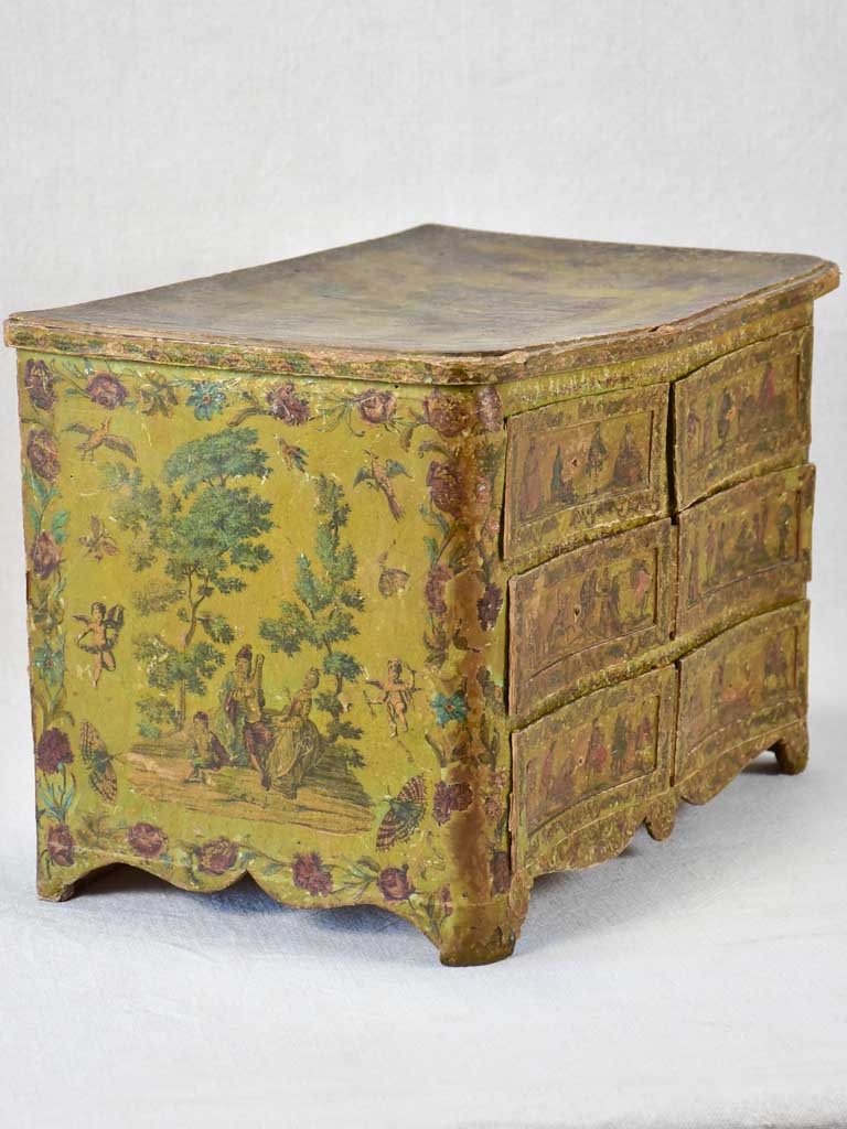 Exceptional miniature papier mâché 18th century commode de maitrise 15¾"