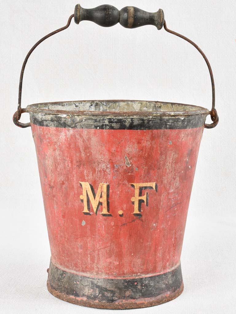 Antique red metal bucket with MF monogram 9 – Chez Pluie