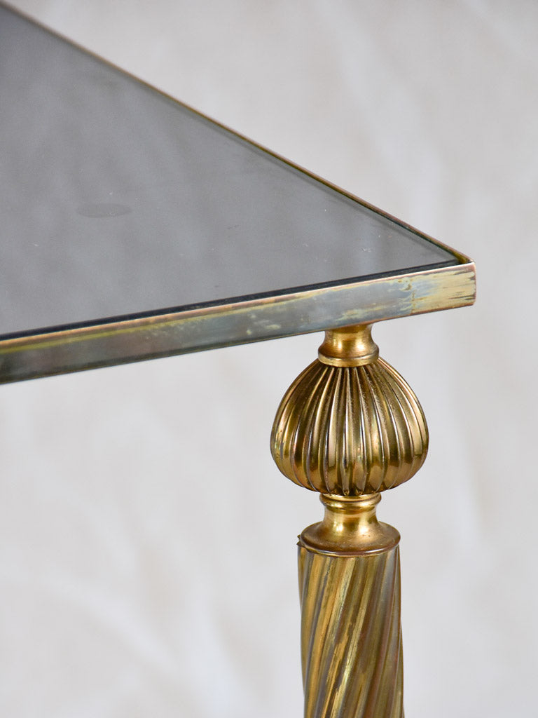 Mid century glass and brass coffee table with twisted tapered legs 39½" x 19¼"