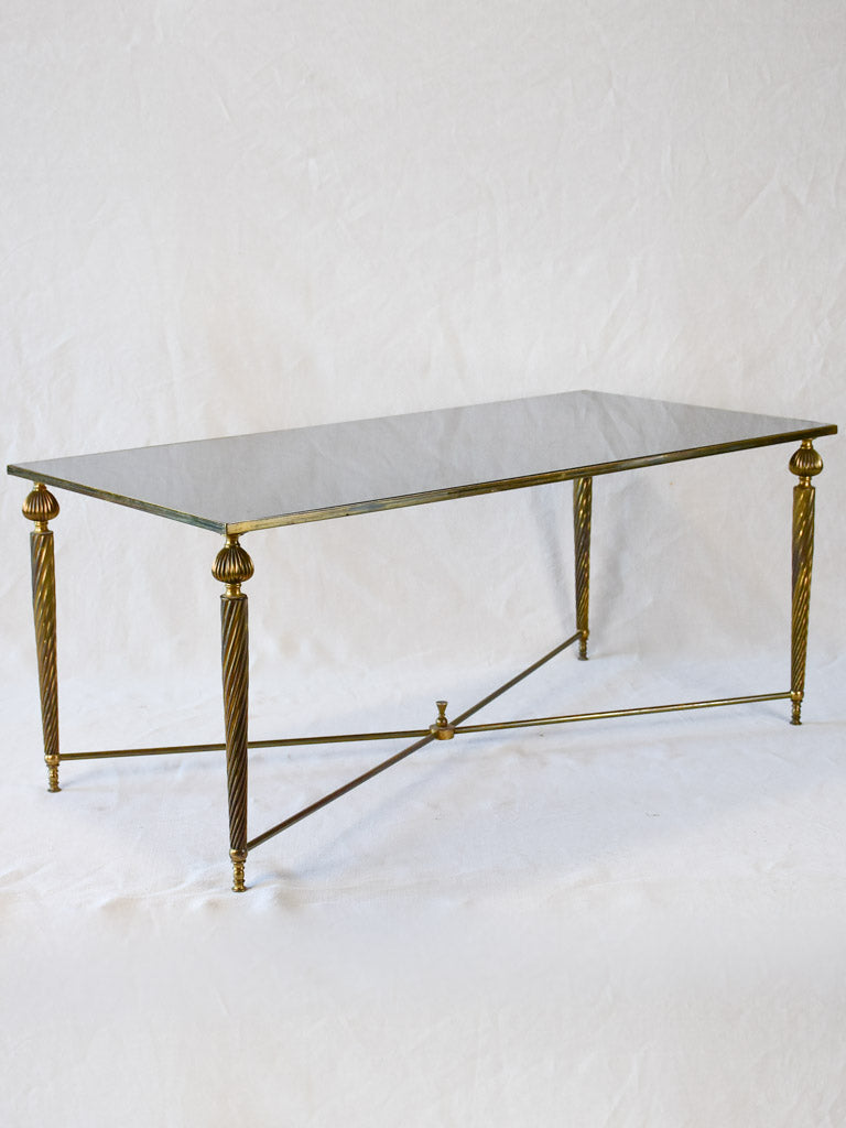 Mid century glass and brass coffee table with twisted tapered legs 39½" x 19¼"