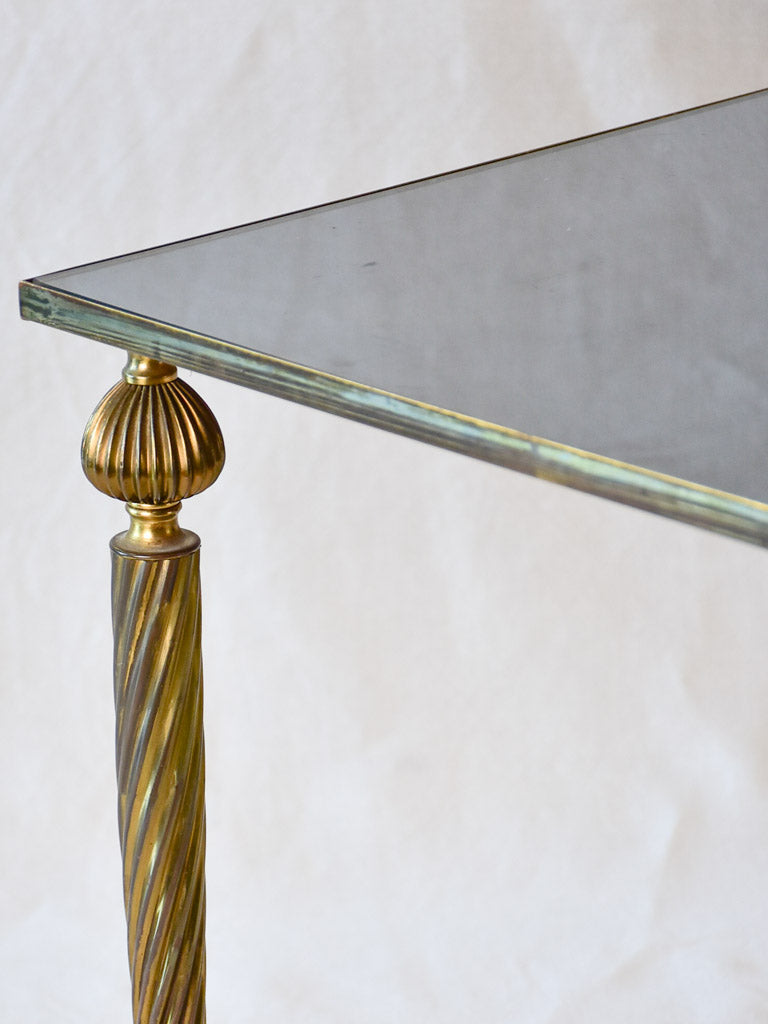 Mid century glass and brass coffee table with twisted tapered legs 39½" x 19¼"
