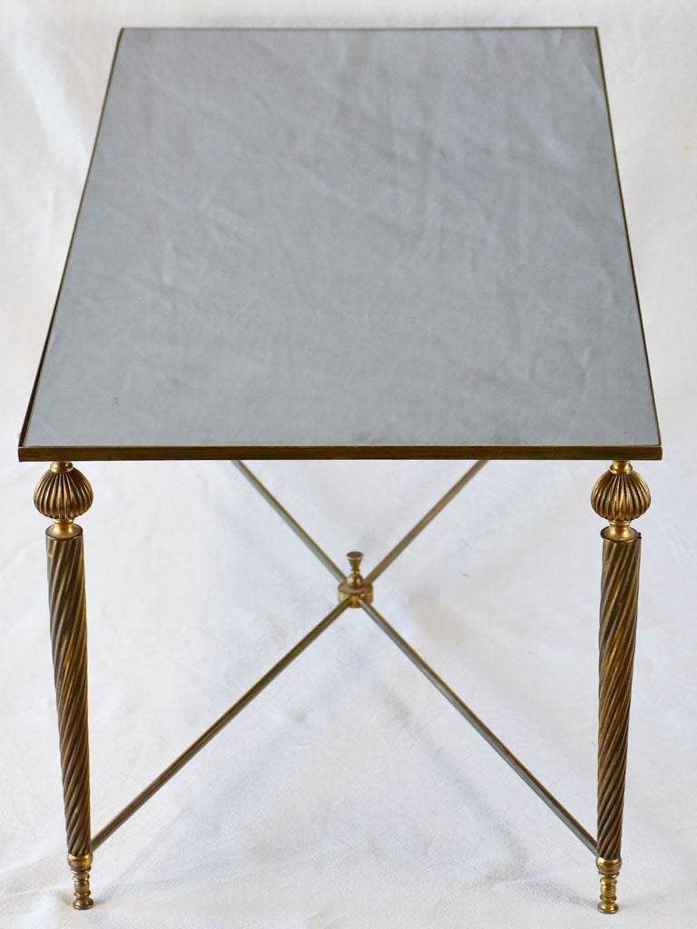 Mid century glass and brass coffee table with twisted tapered legs 39½" x 19¼"