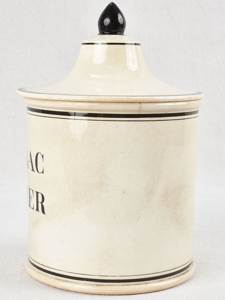 Tabac à Fumer lidded tobacco pot black and white 10¾"