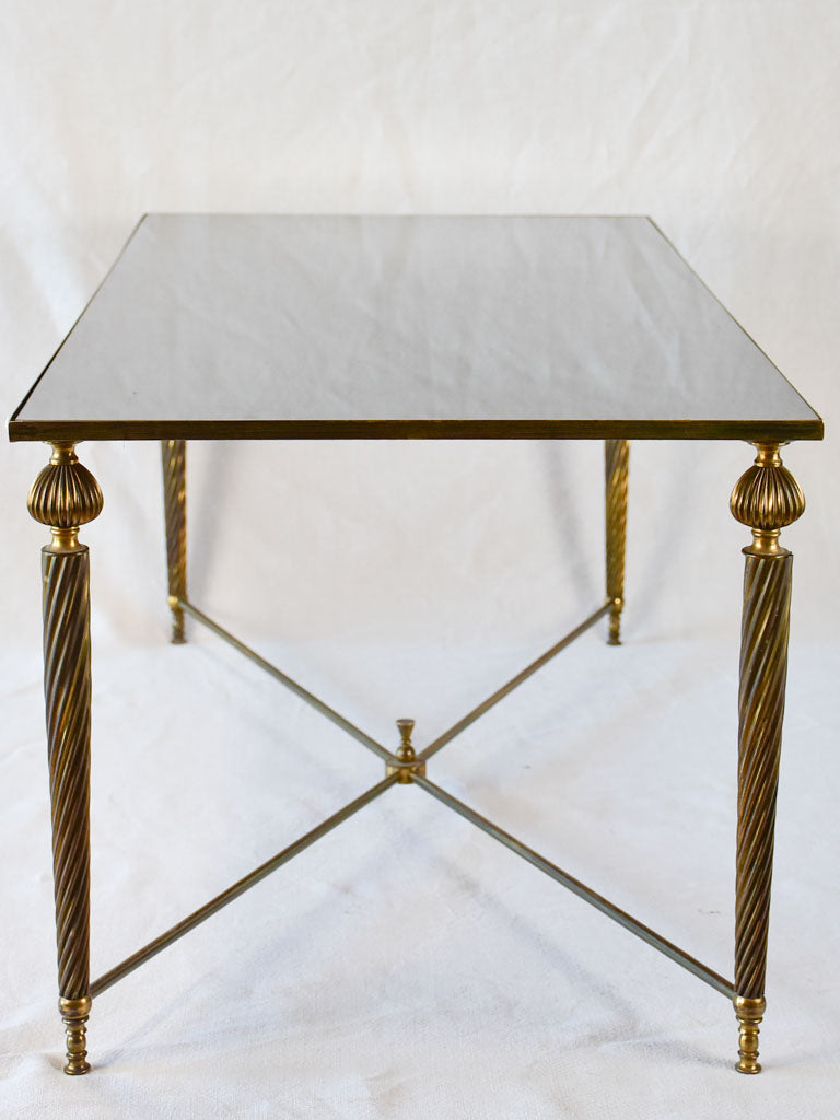 Mid century glass and brass coffee table with twisted tapered legs 39½" x 19¼"
