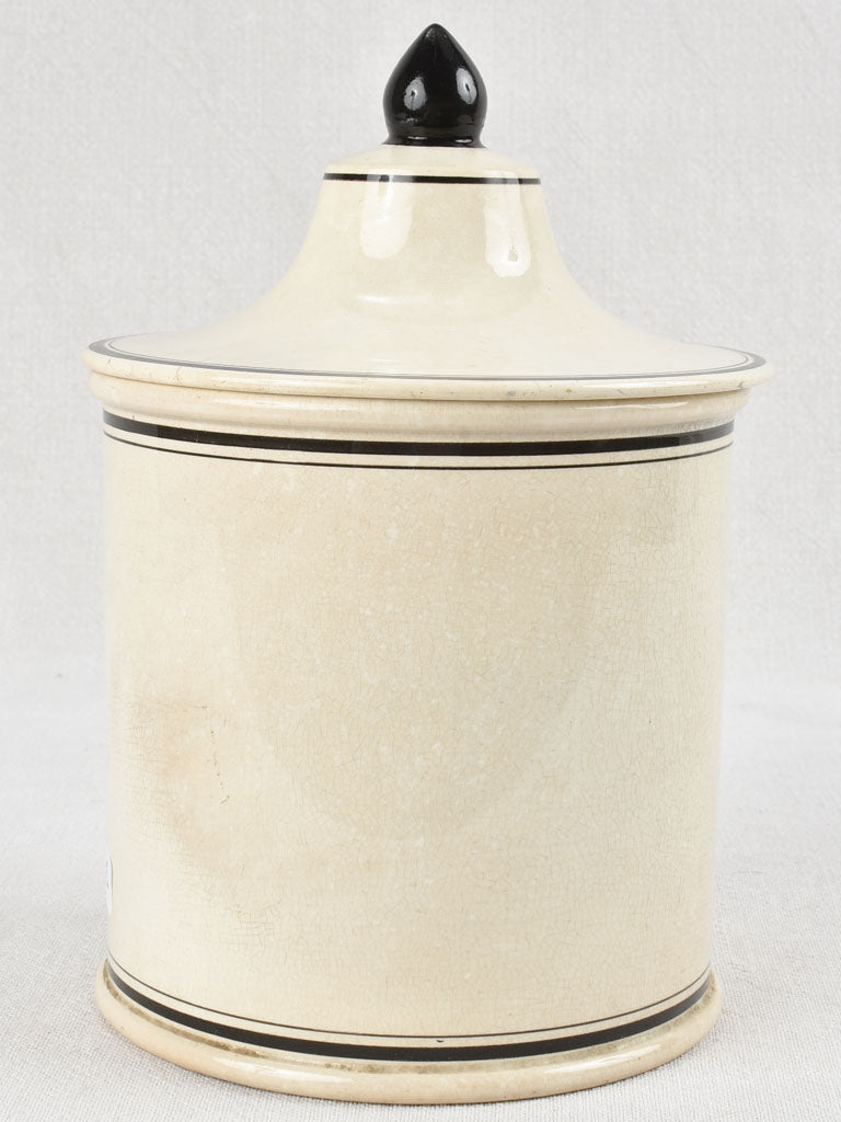 Tabac à Fumer lidded tobacco pot black and white 10¾"