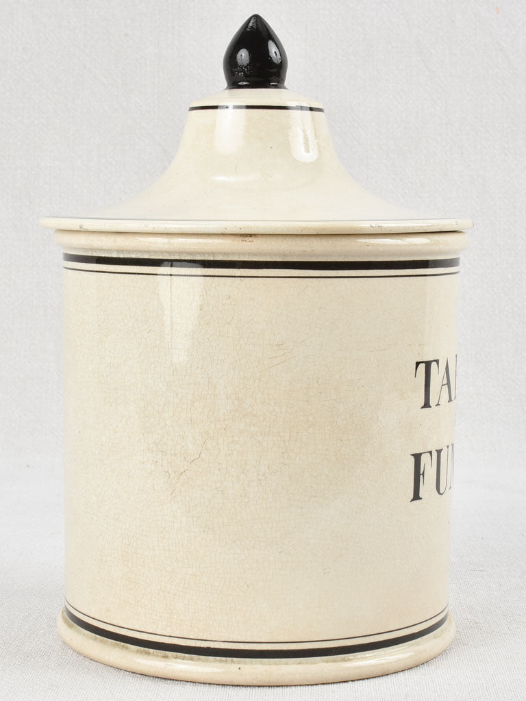 Tabac à Fumer lidded tobacco pot black and white 10¾"