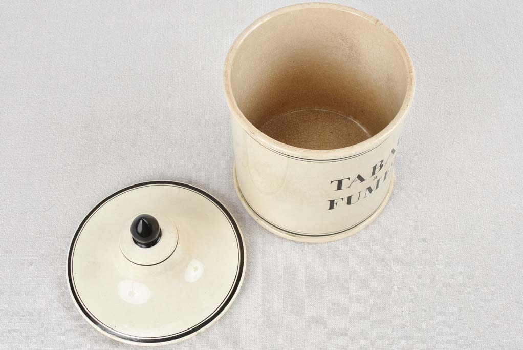 Tabac à Fumer lidded tobacco pot black and white 10¾"