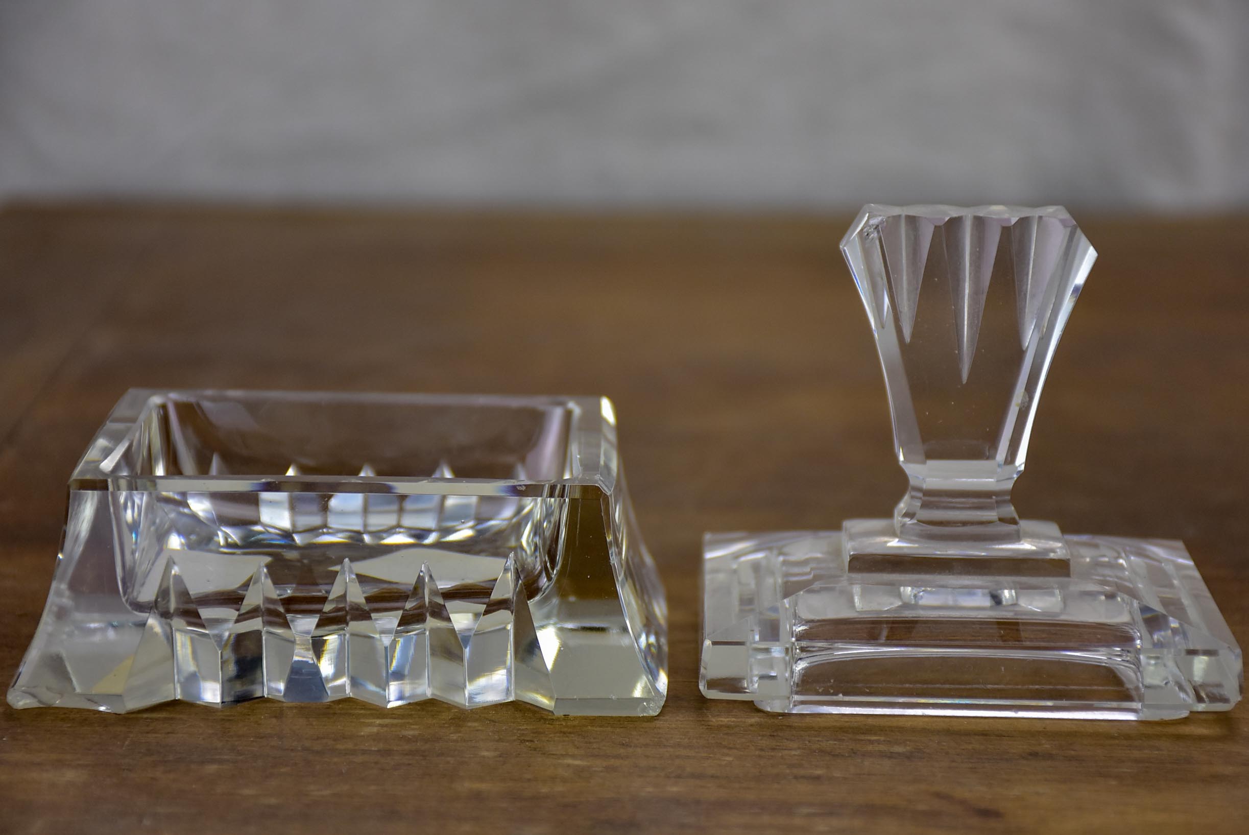 Antique French crystal perfume flask and vanity container