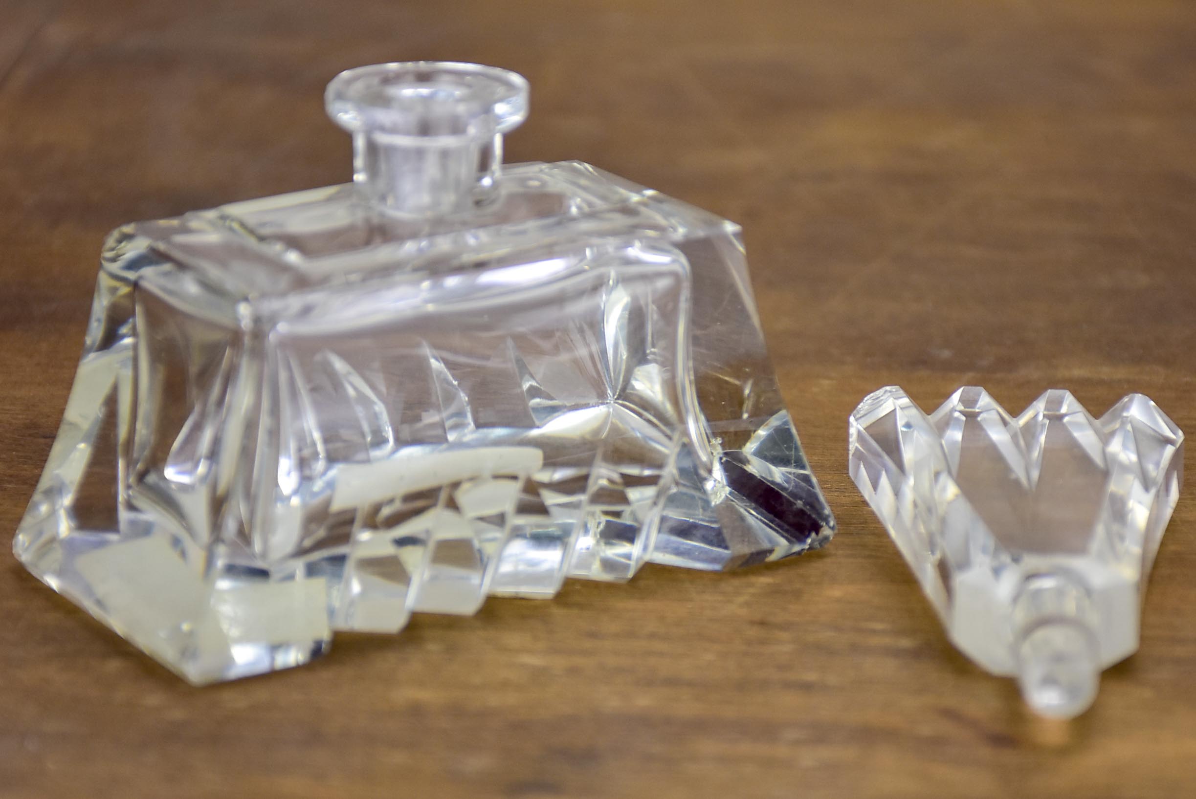 Antique French crystal perfume flask and vanity container