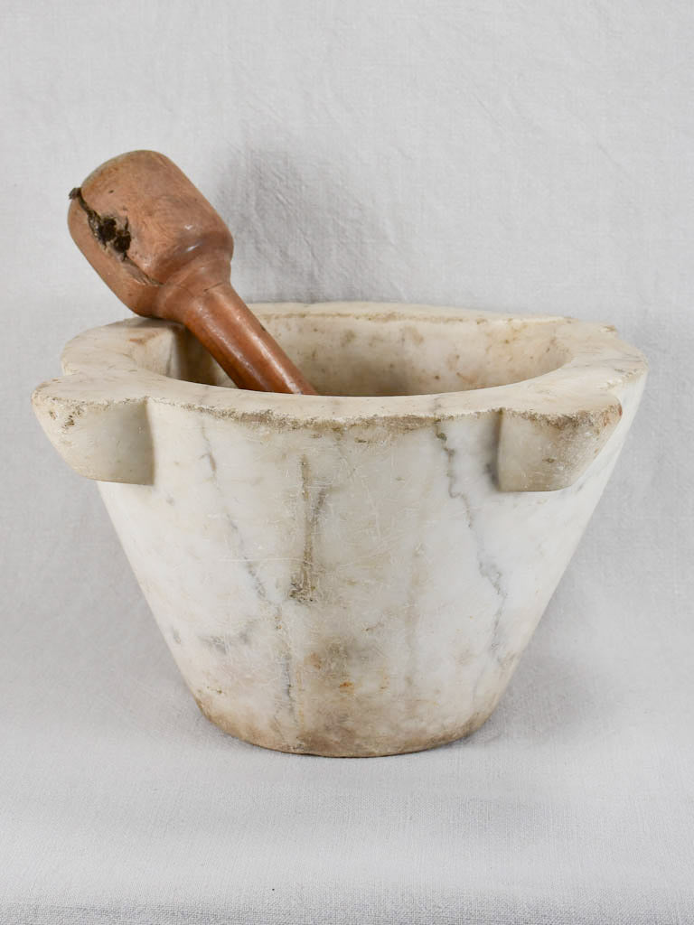 RESERVED MG Very large Cararra marble mortar and double-head pestle - late 18th century 17¼"