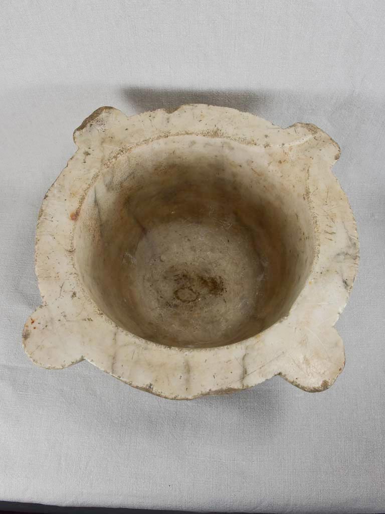 RESERVED MG Very large Cararra marble mortar and double-head pestle - late 18th century 17¼"