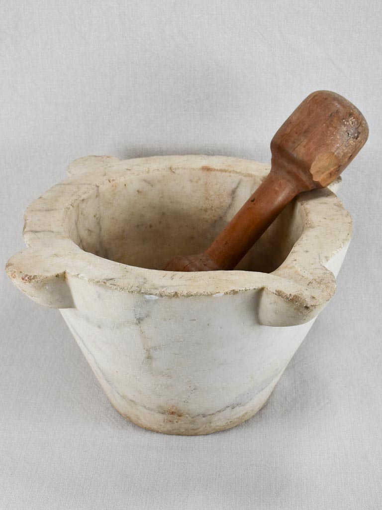 RESERVED MG Very large Cararra marble mortar and double-head pestle - late 18th century 17¼"
