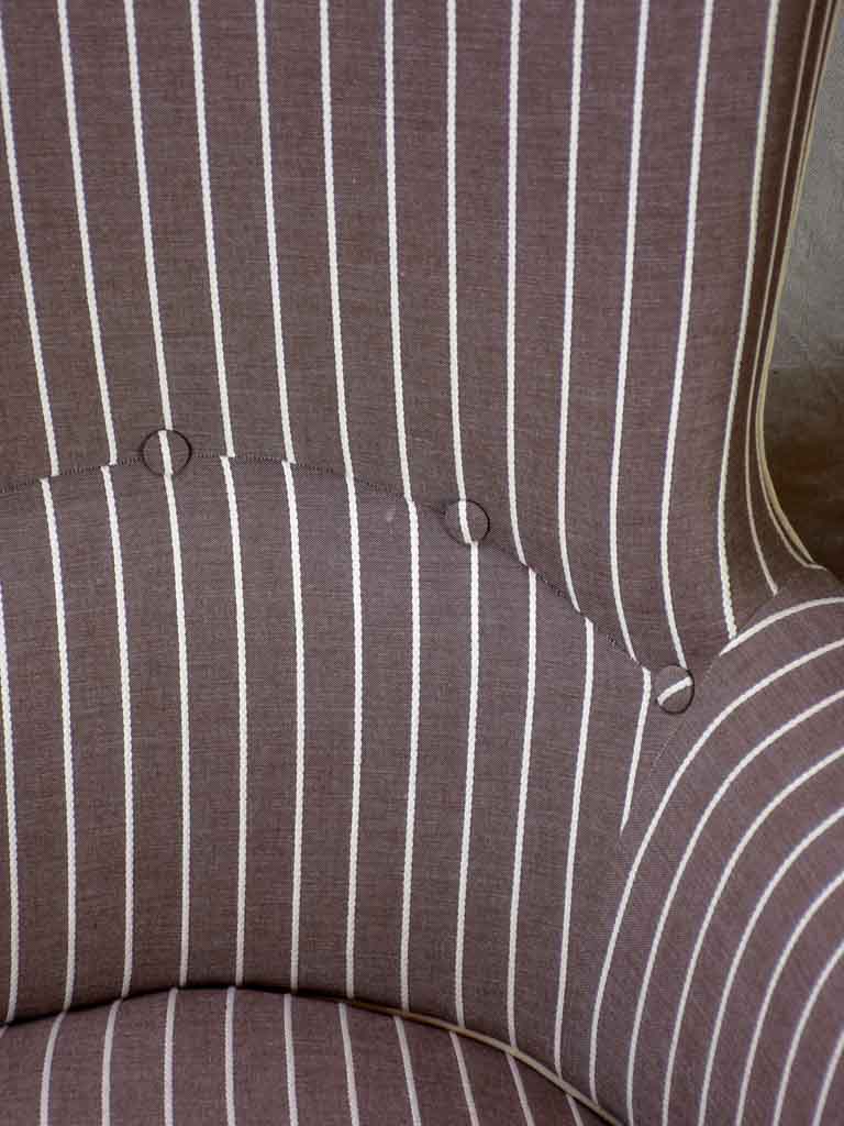 Pair of antique French bergere Napoleon III armchairs with striped brown fabric