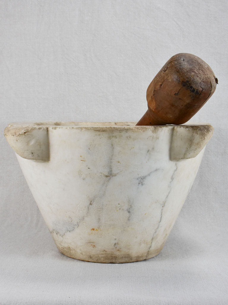 RESERVED MG Very large Cararra marble mortar and double-head pestle - late 18th century 17¼"