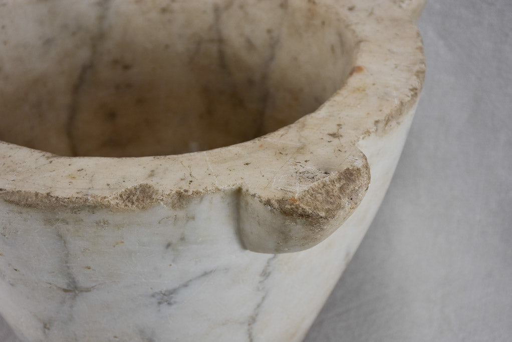 RESERVED MG Very large Cararra marble mortar and double-head pestle - late 18th century 17¼"