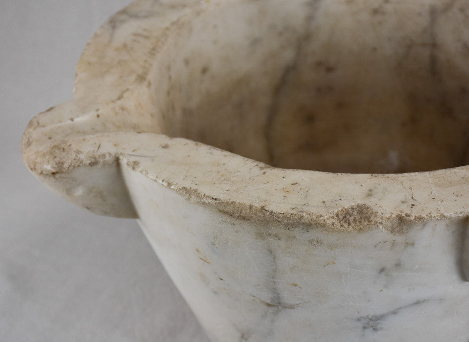 RESERVED MG Very large Cararra marble mortar and double-head pestle - late 18th century 17¼"