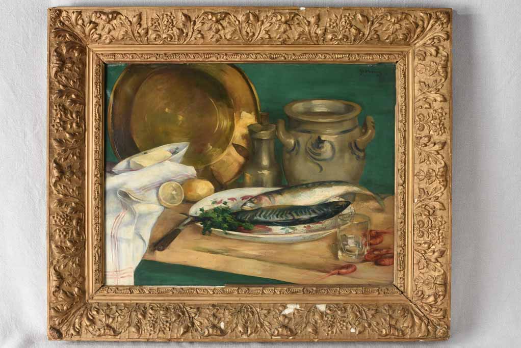 Antique still life with seafood oil on canvas 28¼" x 33¾"