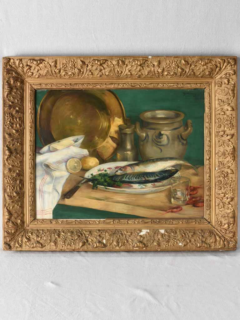 Antique still life with seafood oil on canvas 28¼" x 33¾"