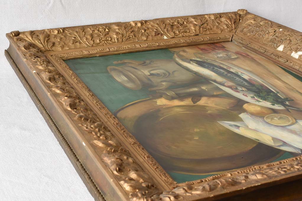 Antique still life with seafood oil on canvas 28¼" x 33¾"